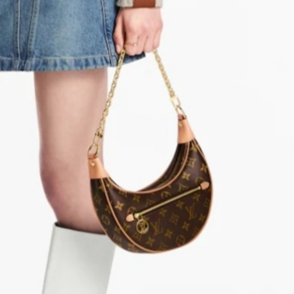 Louis Vuitton Brown Monogram Crescent Shoulder Bag with Gold Chain